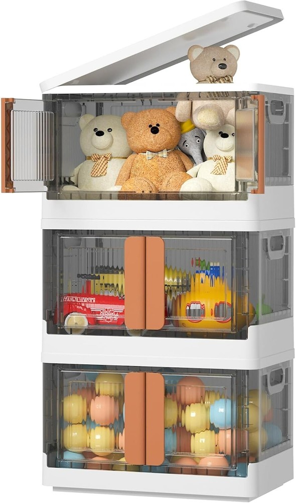3 Pack - Collapsible Stackable Plastic Storage Bins - With Doors - 25 Gal.