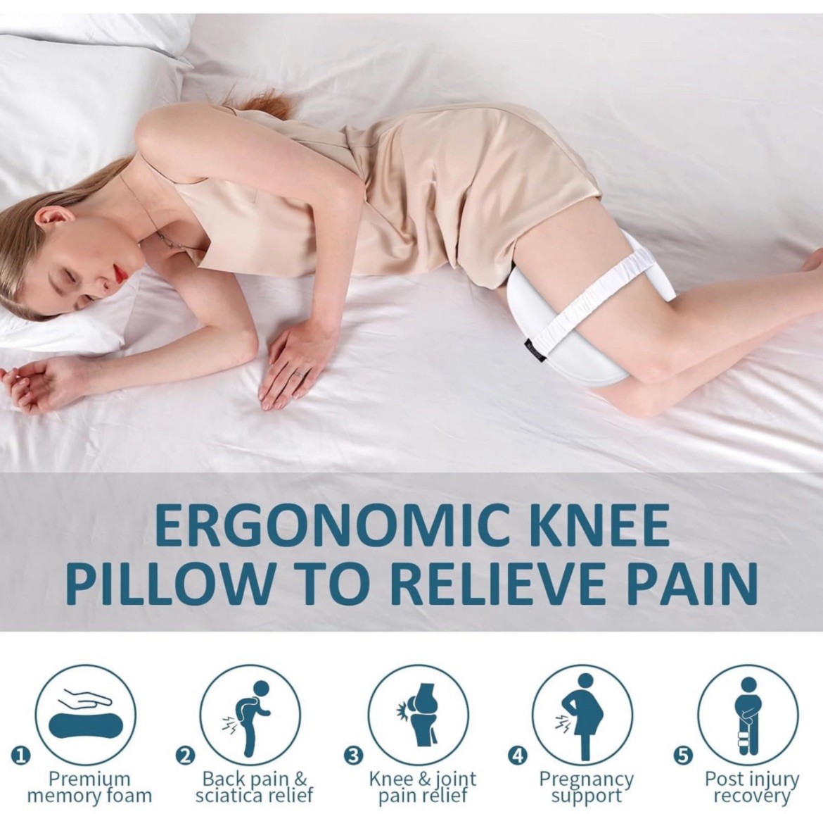 Knee Pillow for Side Sleepers, Memory Foam Leg Pillow for Side Sleeping gallery