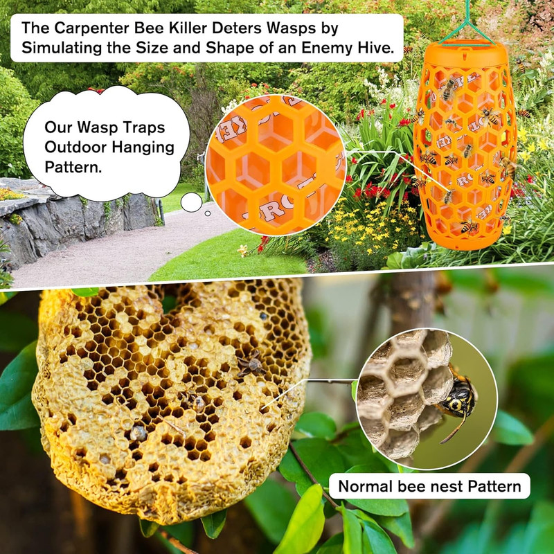 Wasp Trap Bee Catcher - Outdoor Hanging Carpenter Bee Traps with 4 Sticky Boards gallery