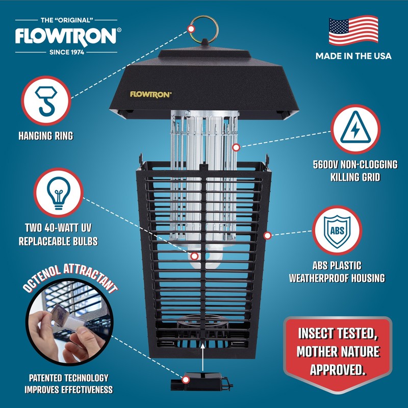 Flowtron Bug Zapper, Mosquito Zapper 1.5 Acre of Coverage, 80W Bulb, 5600V Grid gallery