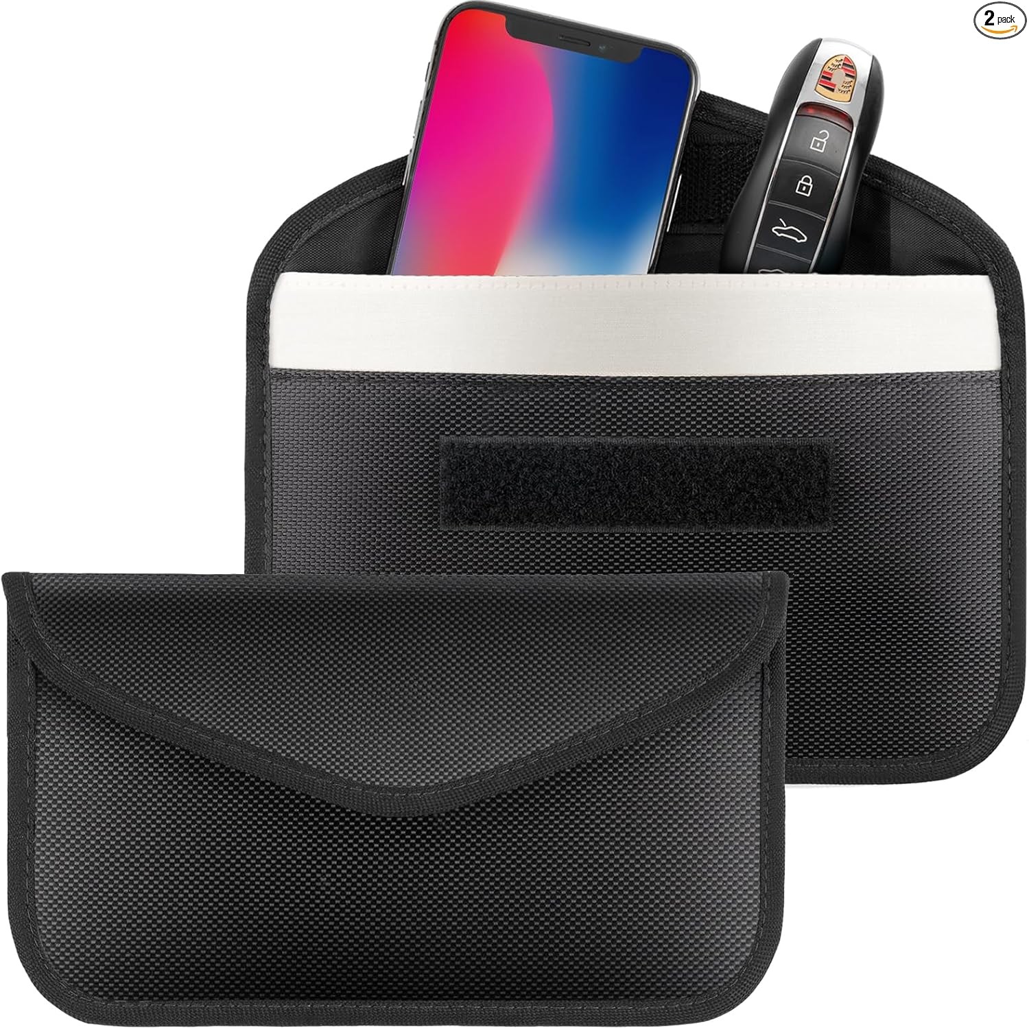 2 Pack Faraday Bags For Car Keys and Cell Phone, Signal Blocking Key Pouch, Anti gallery