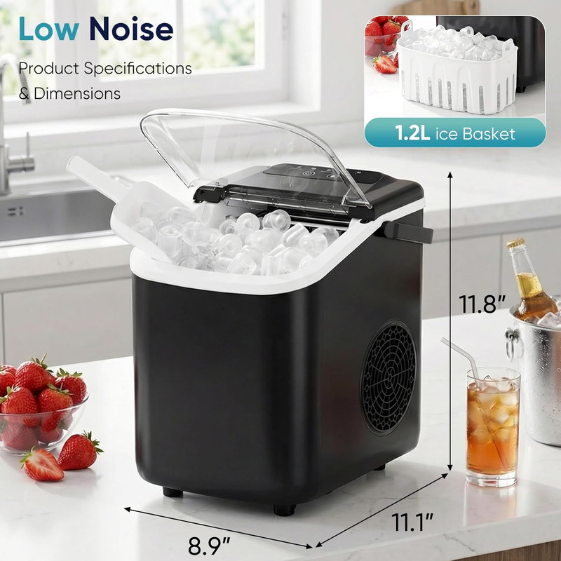Ice Maker Countertop, Ice Machine with Portable Handle, Basket and Scoop, 26Lbs gallery