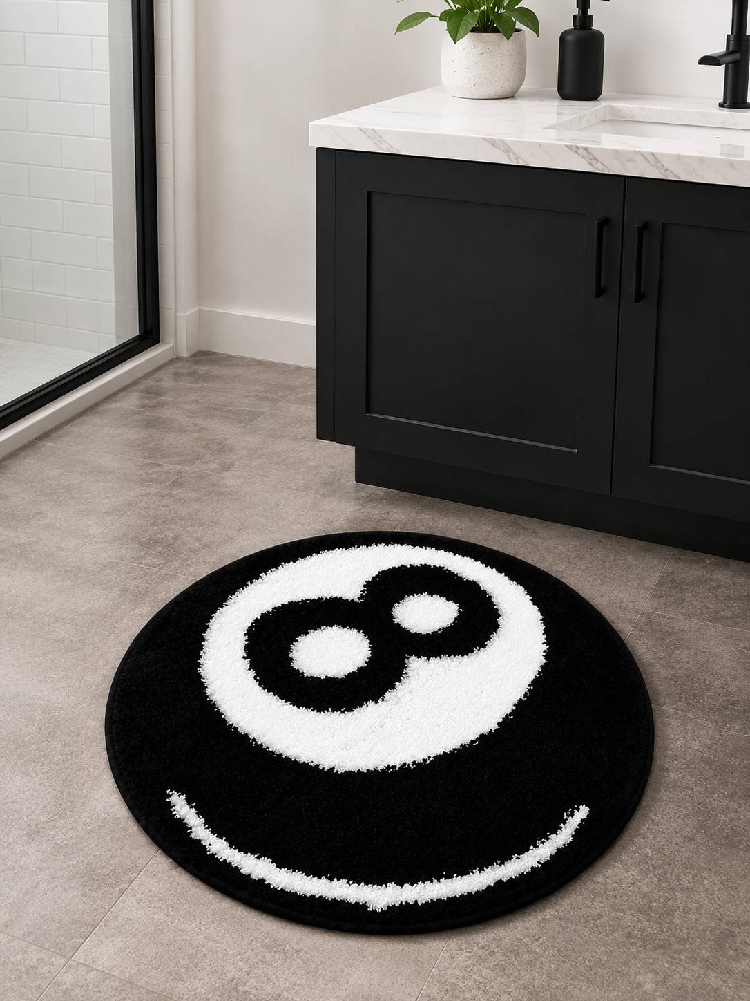 Ed Hardy 8 Ball Bath Rug Black White Round Plush Bathroom Mat 26" Y2K Gothic gallery