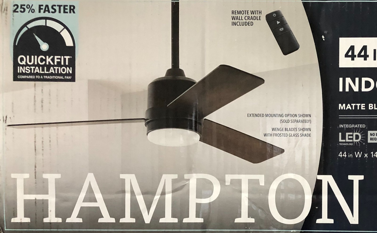 Hampton Bay Castlegate 44 in. Indoor LED Matte Black Ceiling Fan SEALED gallery