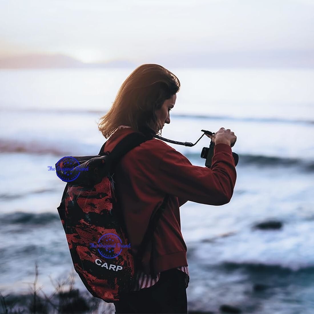 Carp Waterproof Roll Top Laptop Backpack (Red Camo) 2