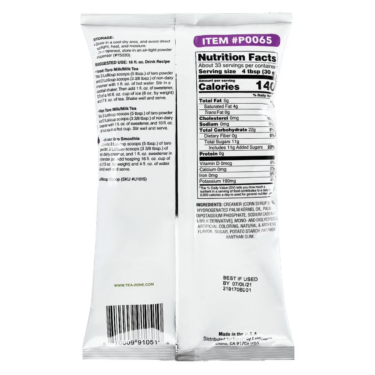 TEA ZONE Powder Mix Premium TARO 2.2 LB- 1 PACK, Best by Date: 06/03/2027 gallery