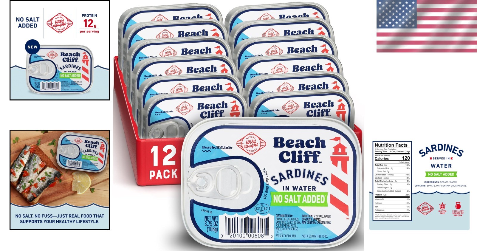 High Protein Sardines - No Salt Added, Keto Friendly, Gluten Free, 3.75 oz x 12 gallery
