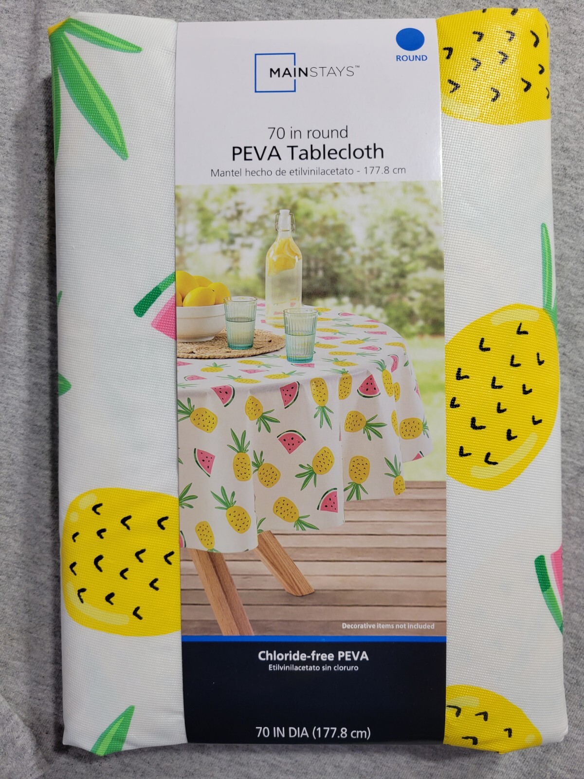 Mainstays Pineapple & Watermelon Fruit Peva Vinyl Tablecloth Round 70" Diameter gallery