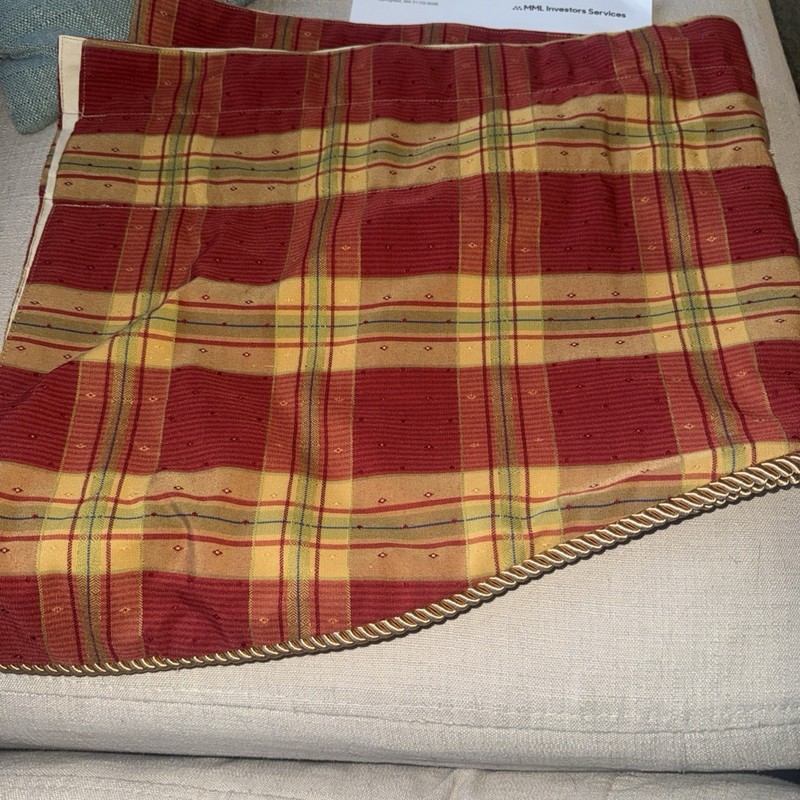 3 SCALLOP LINED VALANCES PIPING ORANGE RUST GOLD LIME PLAID & DESIGNS 72”X17” gallery