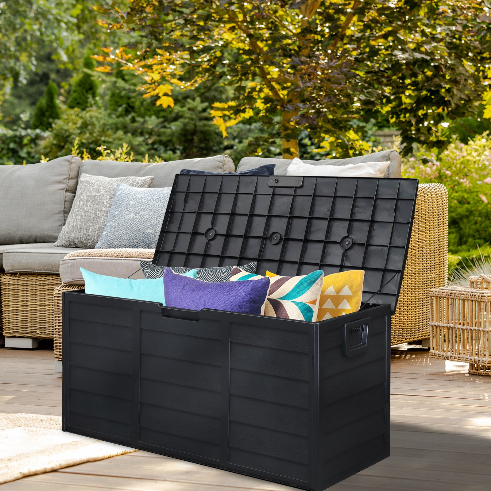 75 Gal UV Resistant Resin Deck Box Outdoor Storage Box for Patio Cushions Tools gallery
