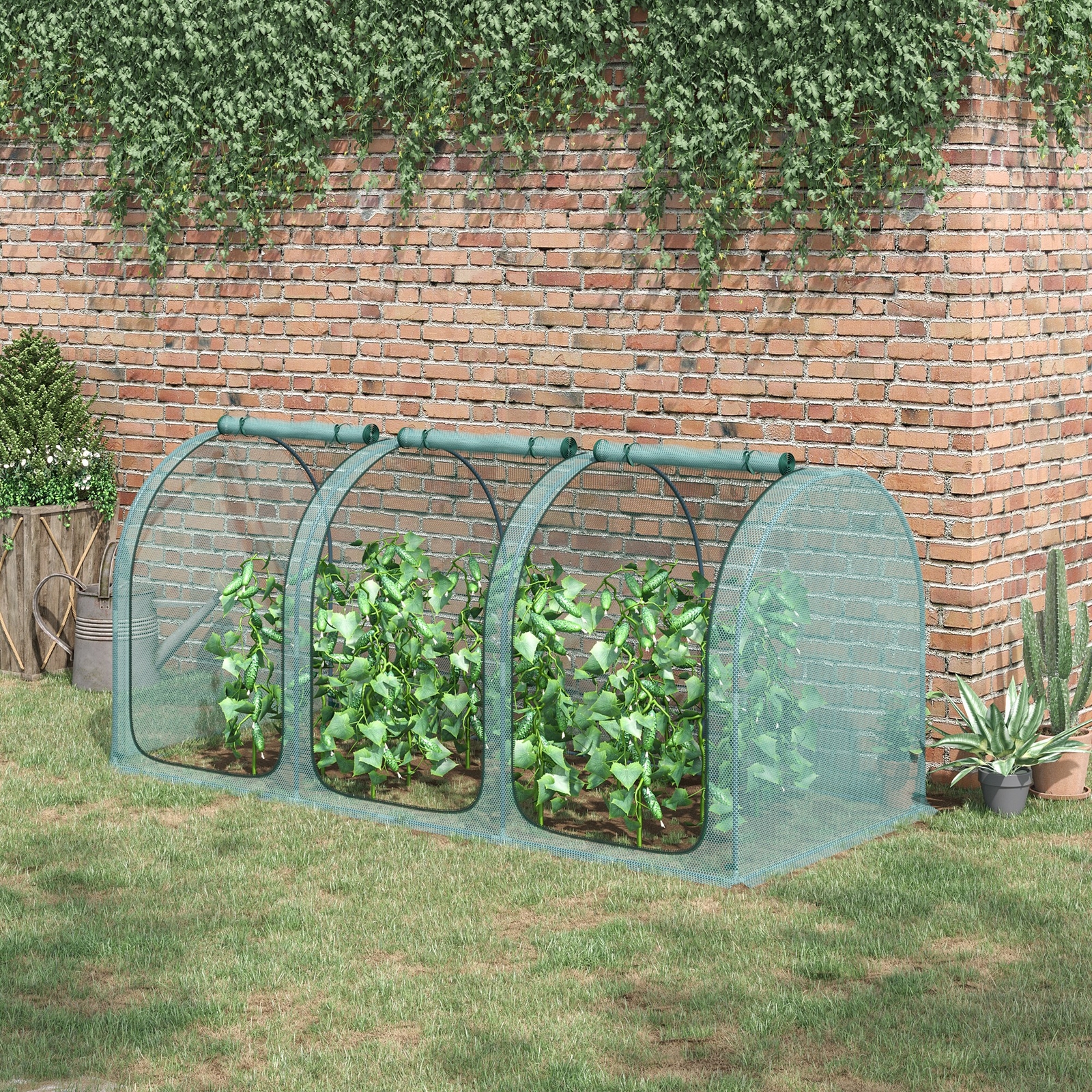 Outsunny 9 x 4ft Crop Cage with Zippered Doors and Storage Bag, Green gallery