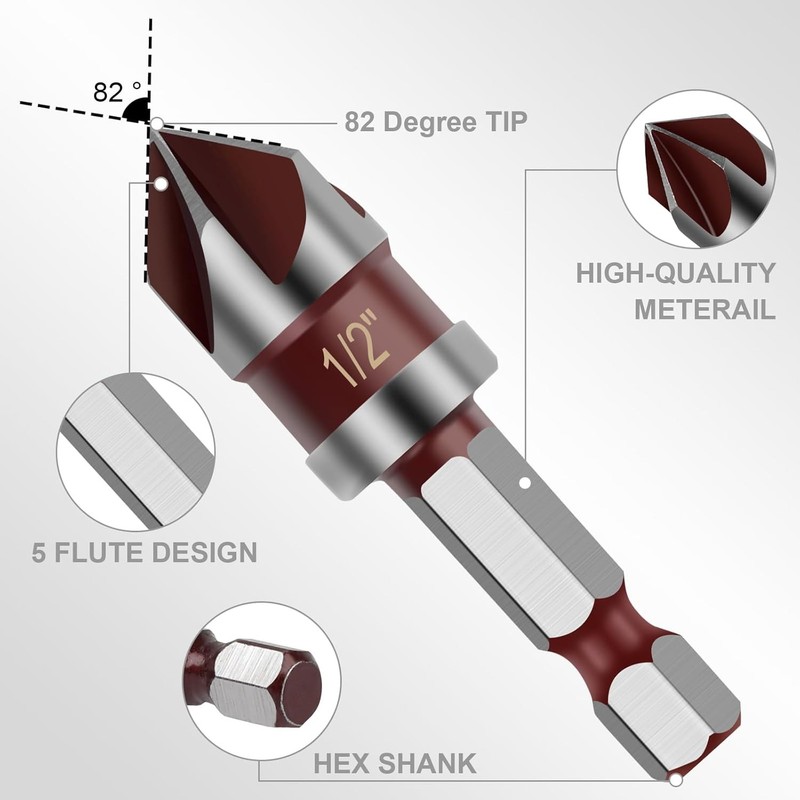 5PCS Countersink Drill Bit Set,82 Degree HSS Counter Sink Drill Bit for Wood,Met gallery
