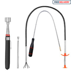 4 Pack Telescoping Magnetic Pickup Tools Flexible Grabber Claw & Magnet Set