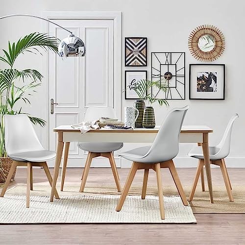 OLIXIS Dining Chair Set 4-Pc PU Leather Beech Wood Legs Mid Century Modern White gallery