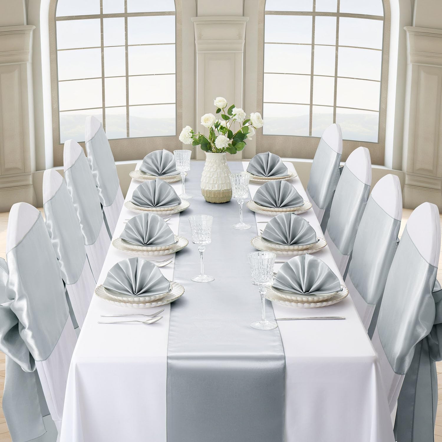 2 PCS Silver Table Runner 12x108 Inch Long Satin SilkLike Smooth Decor gallery
