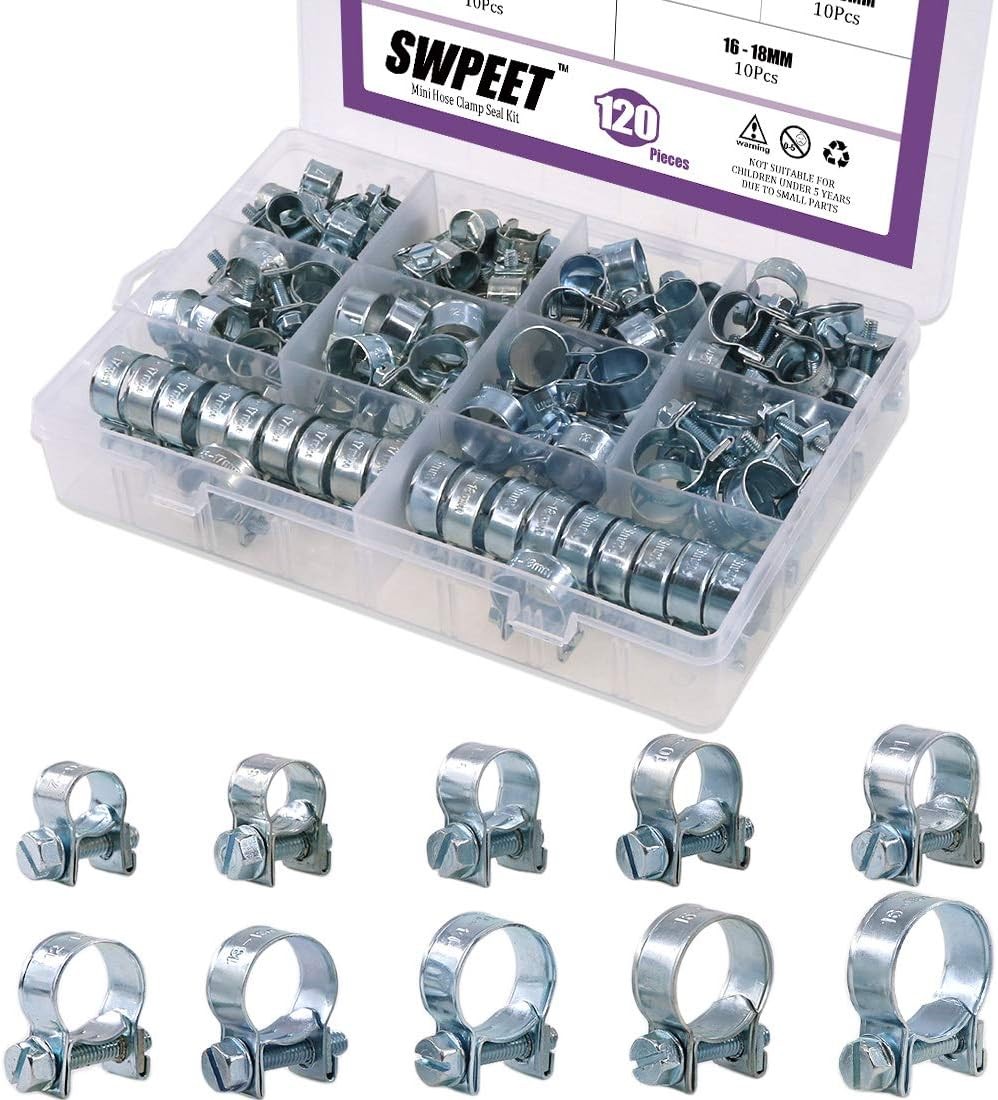120Pcs 10 Sizes Zinc Plated Mini Fuel Injection Line Style Hose Clamp Assortment gallery
