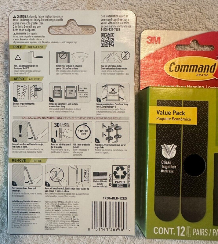 ✔ 3 Packs 3M Command 12 LARGE Hanging Strip Value Packs holds 15 lbs (36 pairs ) gallery