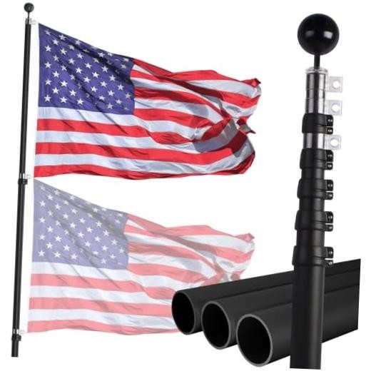 20ft Telescopic Flag Pole - Extra Thick Outdoor Telescoping 20FT Black - 20FT gallery