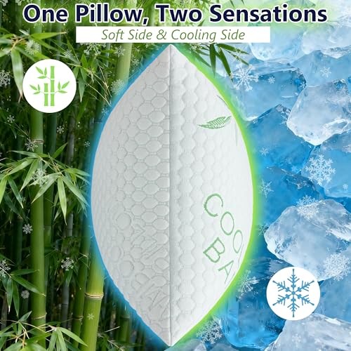 Memory Foam Pillows, Cooling Pillows Queen Queen (Pack of 2) Green-white Bamboo gallery