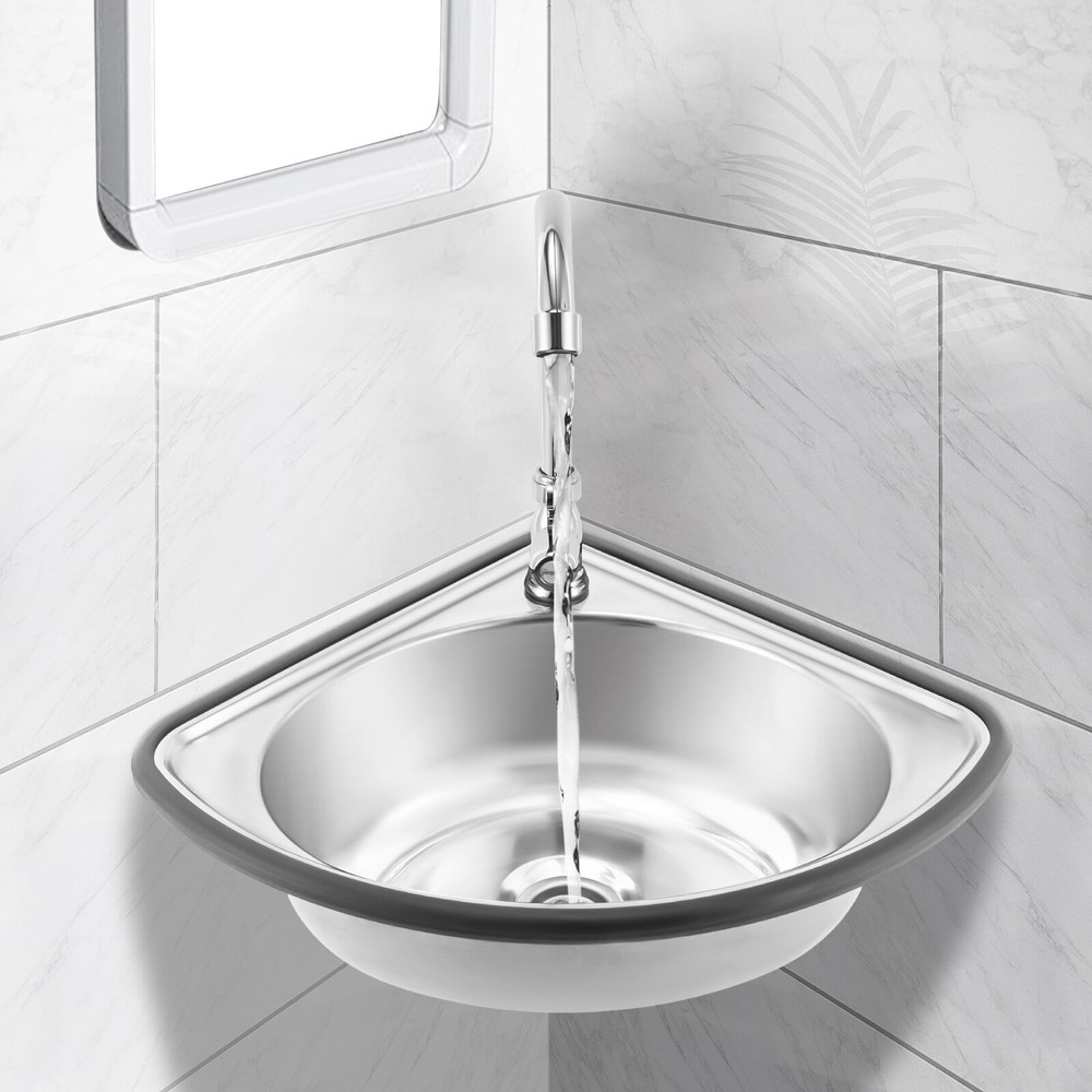 Corner Sink Thick Small Wall Mount Vessel Sink 304 Stainless Steel for Kitchen