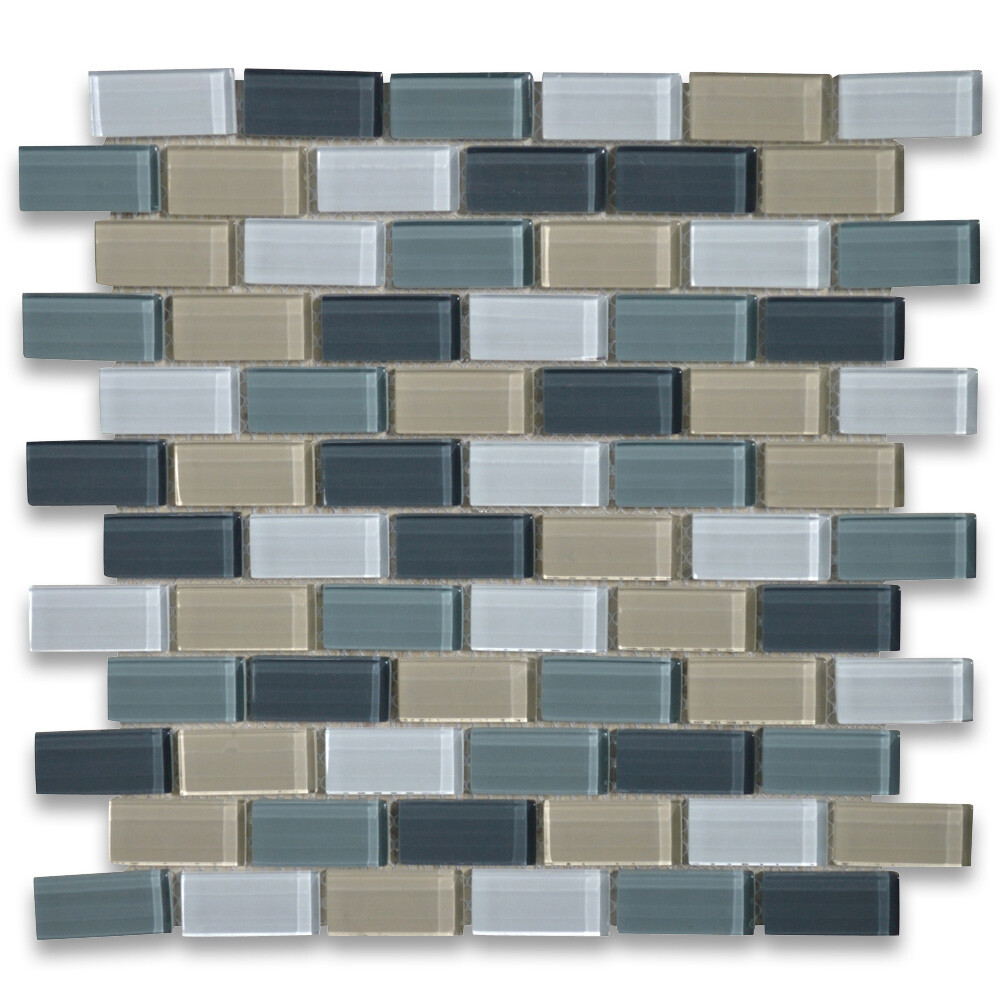 A63007 Glass Mosaic Tile Gray Blue Grey Beige Bluish White Glass Backsplash gallery