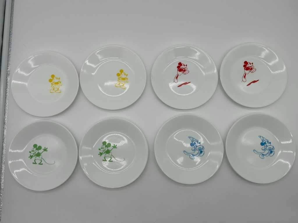 CORELLE SET OF 8 DISNEY MICKEY MOUSE SMALL SALAD PLATES 4 COLORS IN BOX - Sealed gallery
