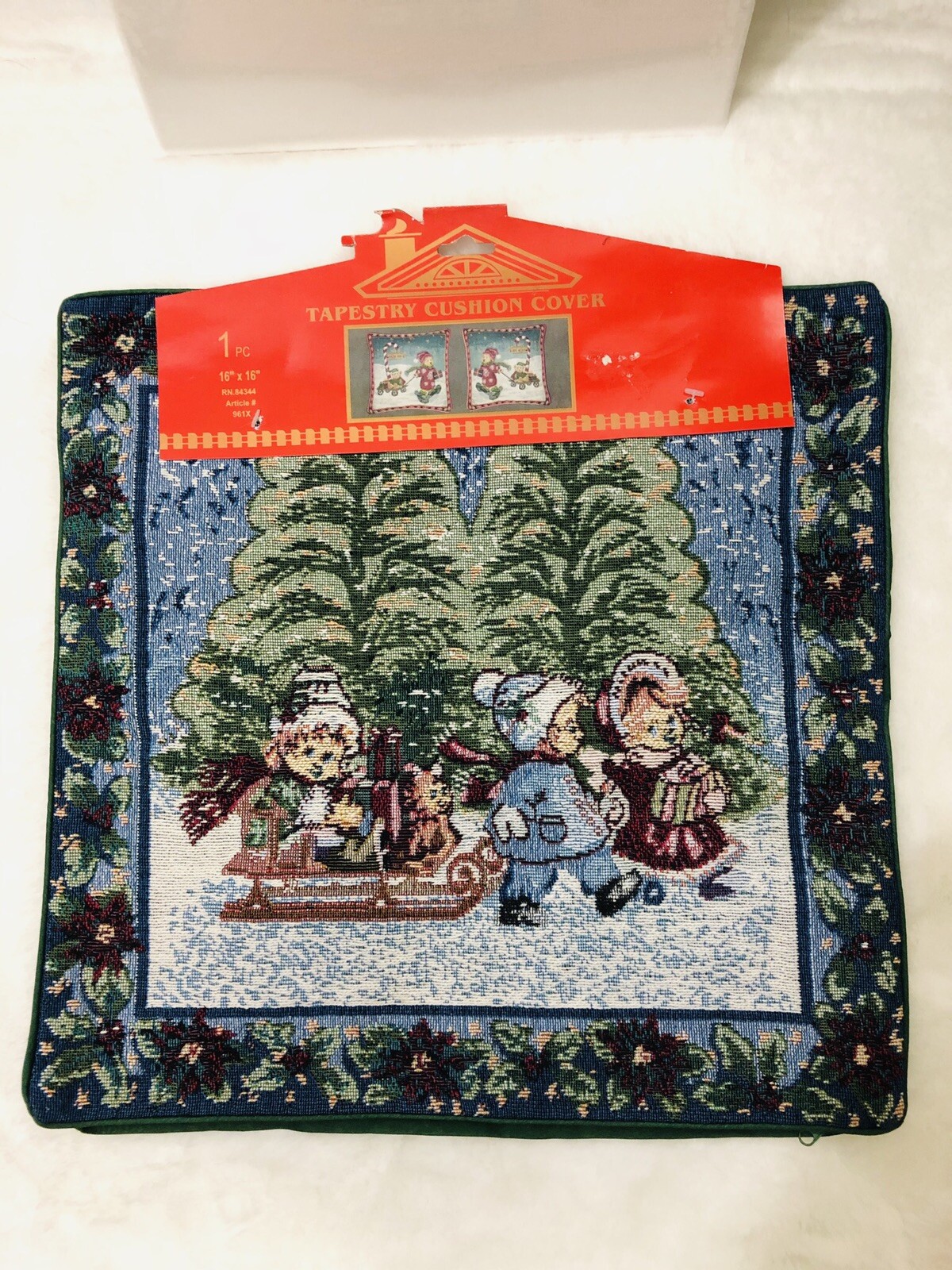 Xmas Children Riding Sled Decor Woven Tapestry Cushion Cover Azar Ind 16 x 16 gallery