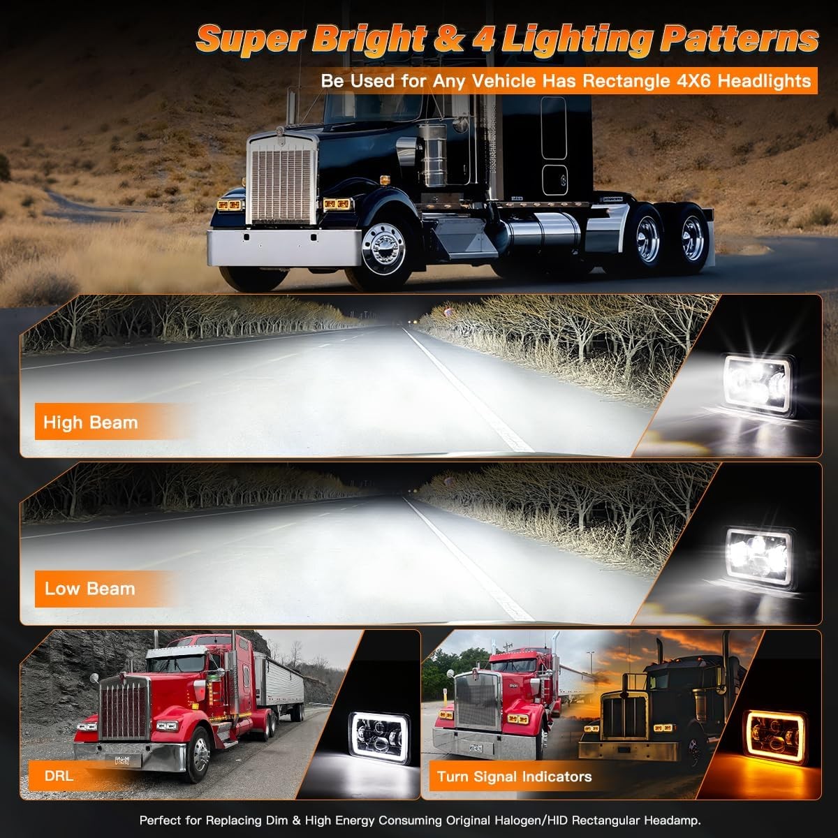 4x6in LED Headlight DOT High Low Beam Halo DRL Rectangle for Truck gallery