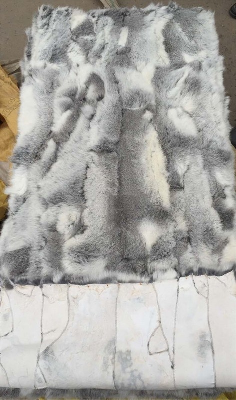 Real Rabbit FUR Throw Blanket Patchwork Skin Fur Rug 42" x 22" Pelz Leather Pelt gallery