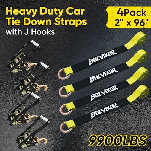 4 Pack Car Tie Down Straps for Trailers 2" x 96" - 9900LBS Break Yellow gallery