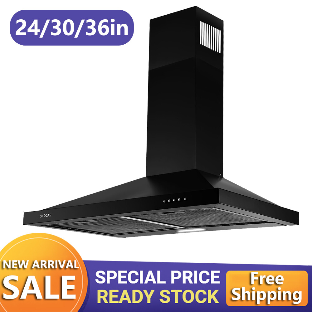 24/30/36 in Wall Mount Range Hood Kitchen Vent Black Stainless Steel 3-Speed New gallery