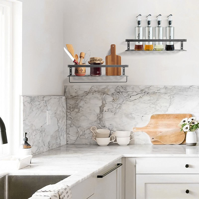 2PCS Floating Shelves Spice Rack Wall Mounted Storage With Towel Bar Kitchen gallery