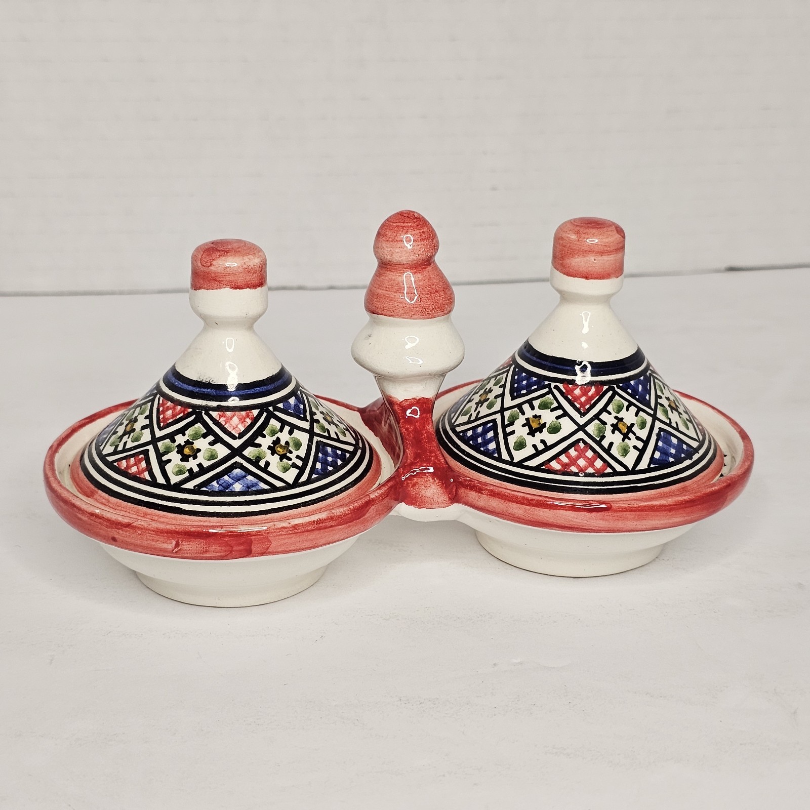 Hand Painted Moroccan Double Mini Tagine Serving Dish Spice Condiment Ceramic gallery