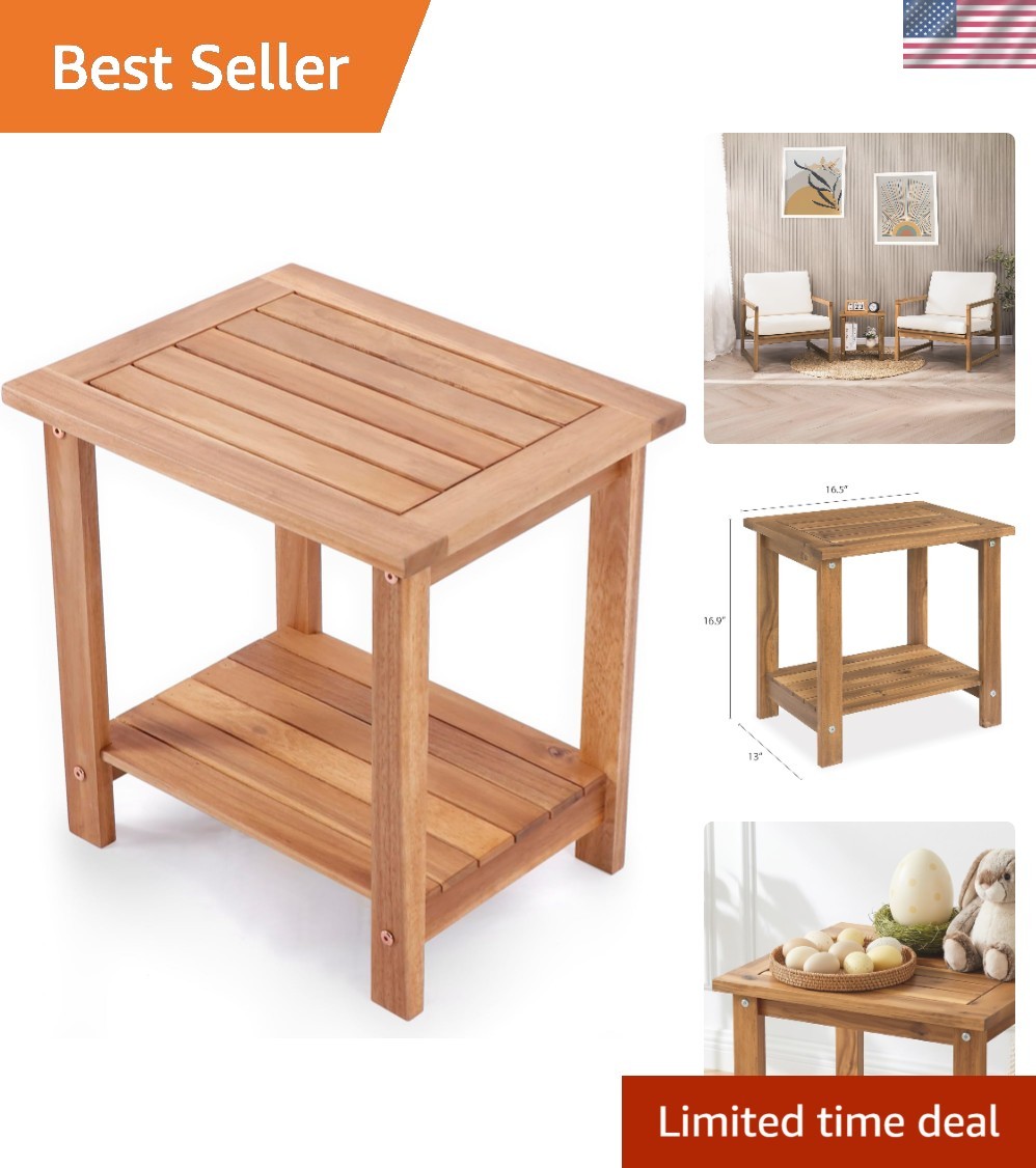 Weather-Resistant Acacia Wood Table - Versatile 2-Tier Design for Home gallery