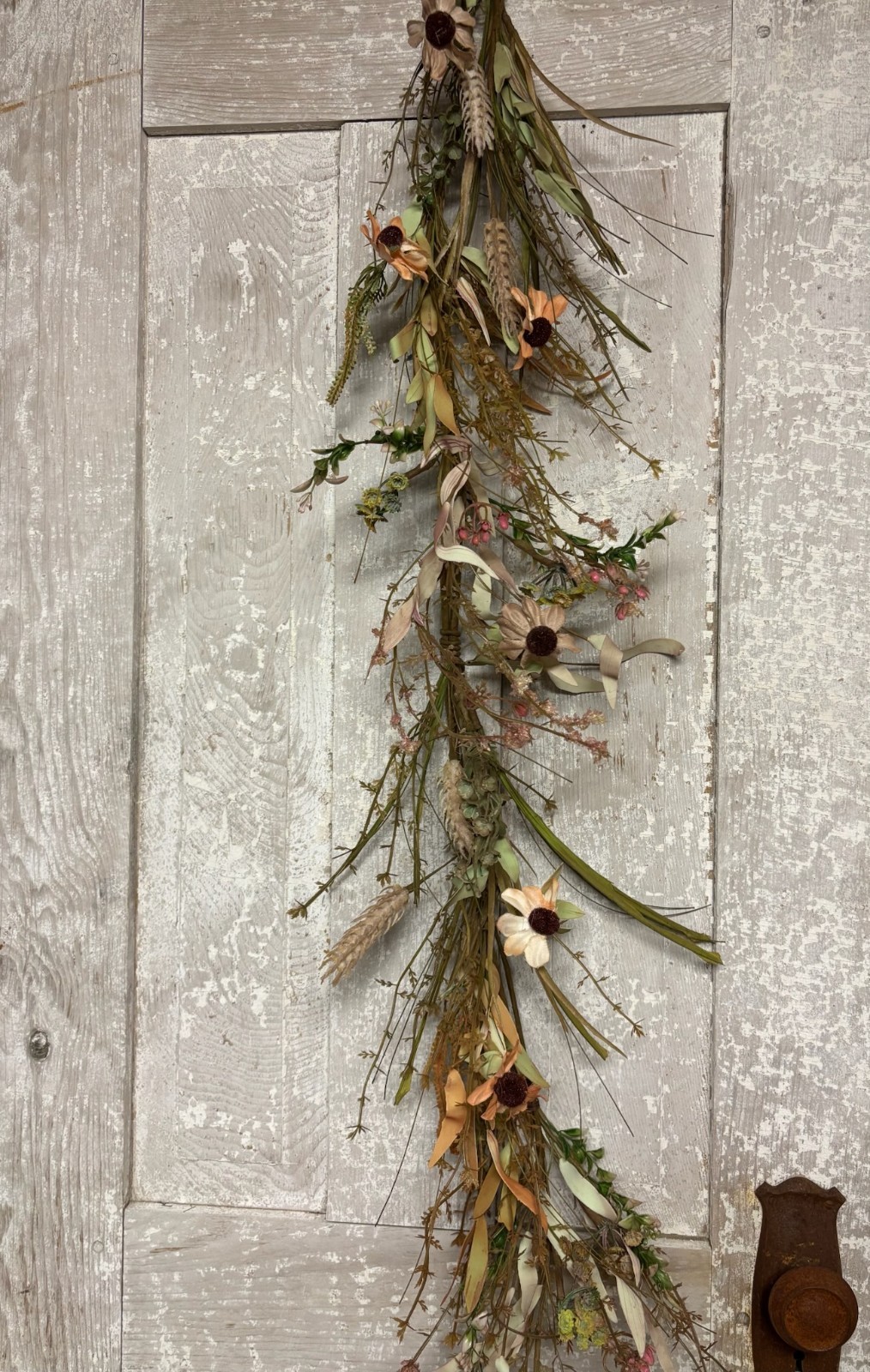 Primitive Farmhouse Rustic TEA STAIN DAISY GARLAND Swag Prairie Grass Flowers gallery