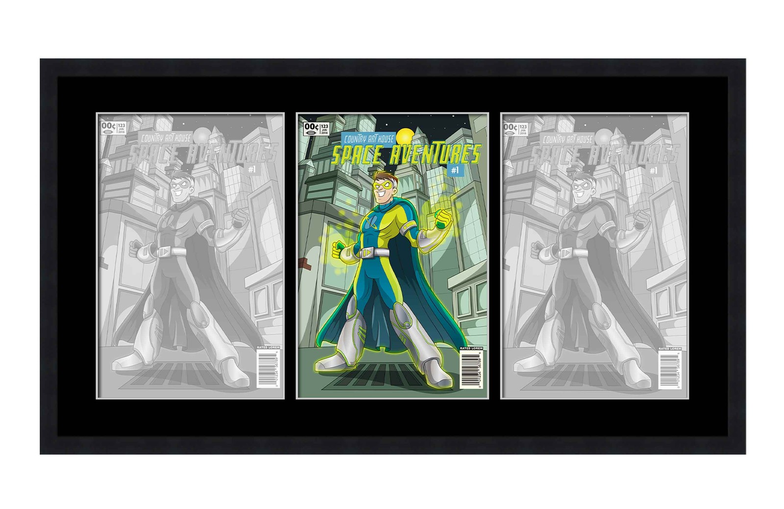 Black Comic Book Frame With Black Mat For 3 Current Era Comic Books gallery
