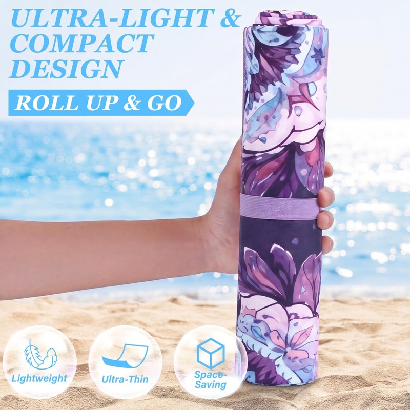 2 in 1 Microfiber Beach Towel with Round Inflatable Pillow 71'' x 32'' Mandal... gallery