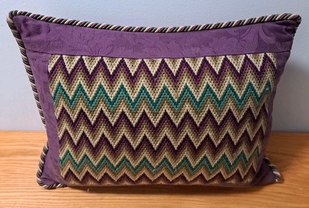 Handmade Geometric Purple Teal Down Filled Rectangular 11” x 17” Throw Pillow gallery