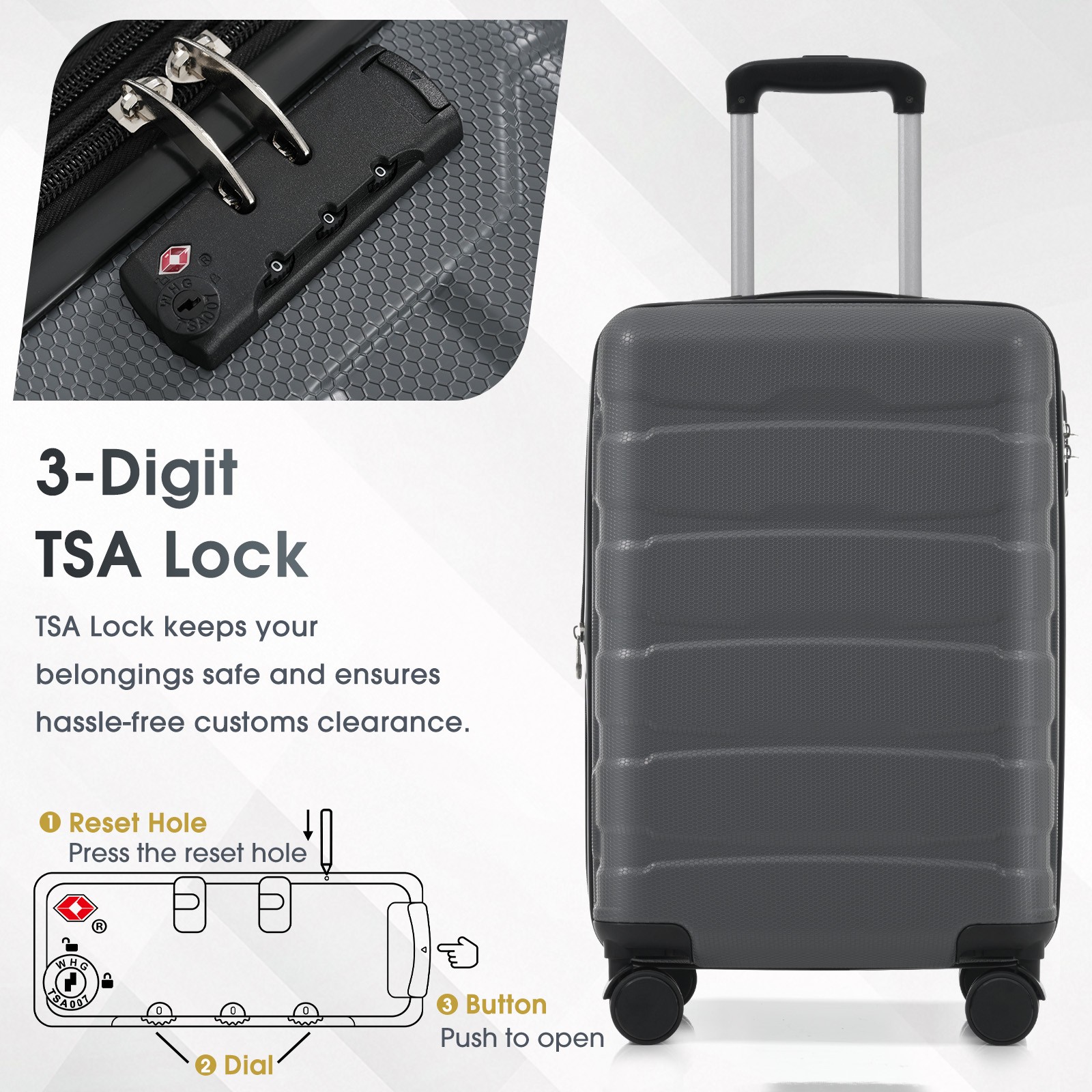 20 Inch Hardshell ABS Carry On Luggage, Durable Expandable Travel Suitcase With gallery
