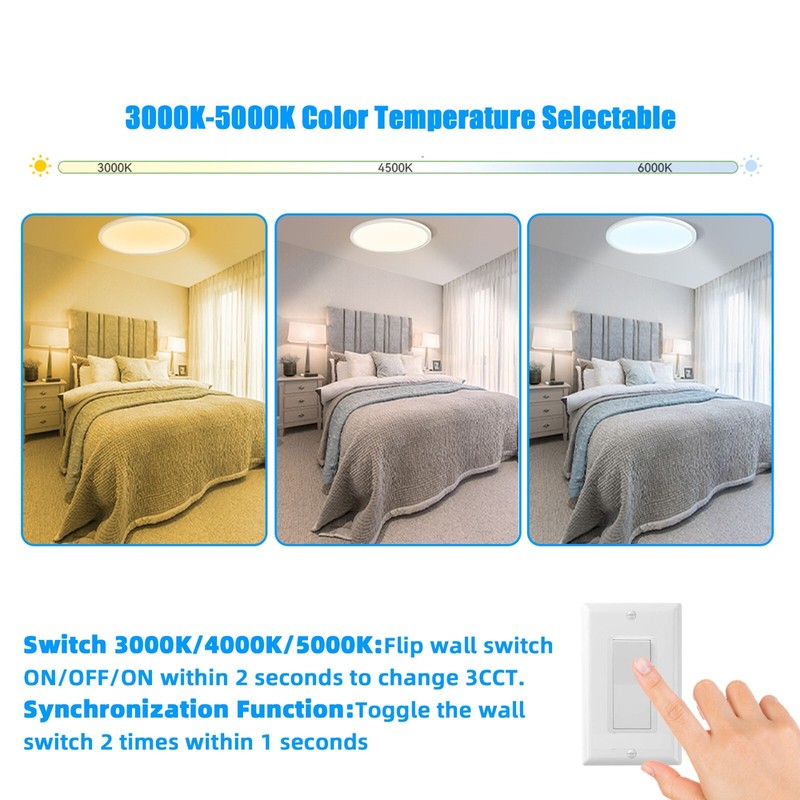 3600lm LED Flush Mount Ceiling Light Super Slim, 28Watt 3000K/4000K/5000K 2 Pack gallery