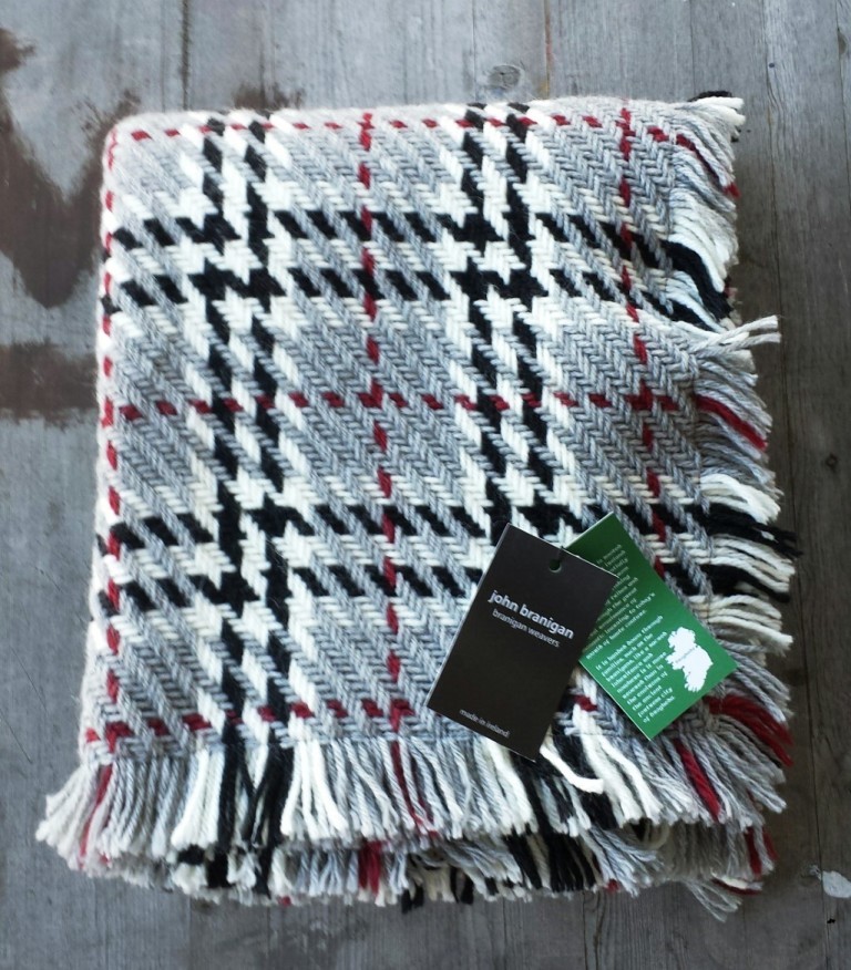 John Branigan Wool / Alpaca Blend Throw Gray Tartan – Handwoven in Ireland – New