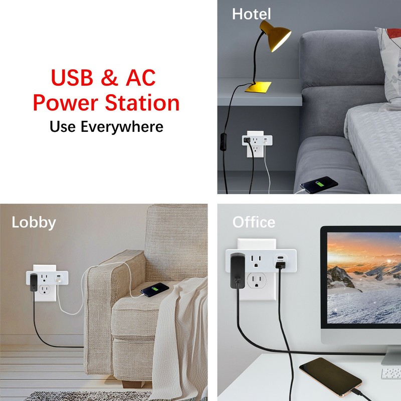 CP Combo 6-Outlet Wall-tap & 2-Outlet Travel Tap w/ USB-A & USB-C Ports, CP30008 gallery