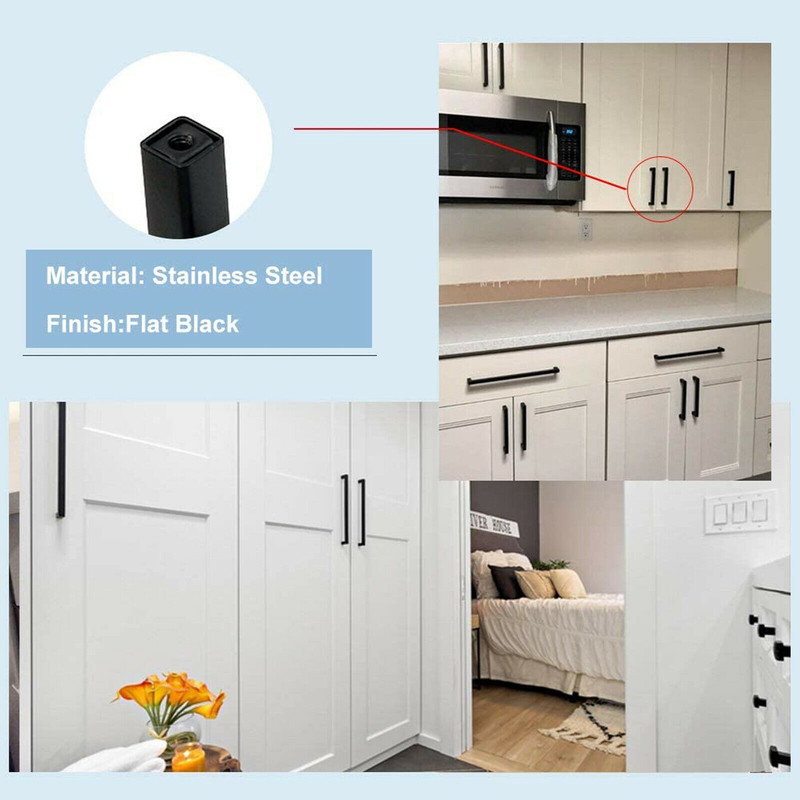 Square Modern Cabinet Handles Pulls Kitchen Drawer Stainless Steel Matte Black gallery