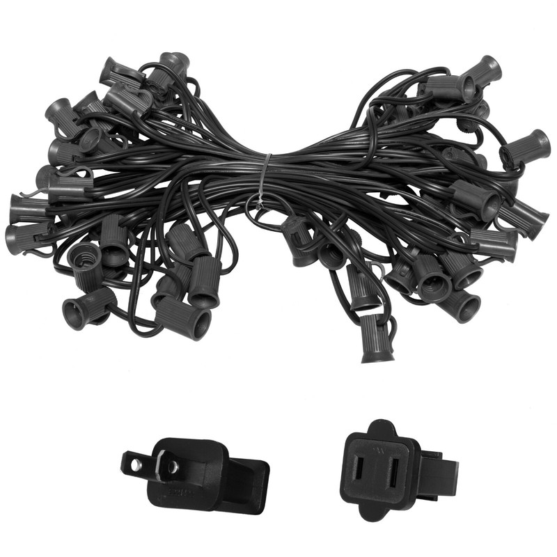 10'-50' Black Patio Light Socket Stringer, 12" Spacing, E12 Sockets, 8A, SPT1 gallery