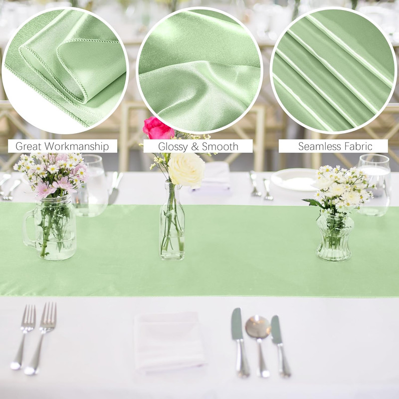12 Pack Satin Table Runner 12 X 108 Inch Sage Green Long Wedding Satin Silk Spri gallery