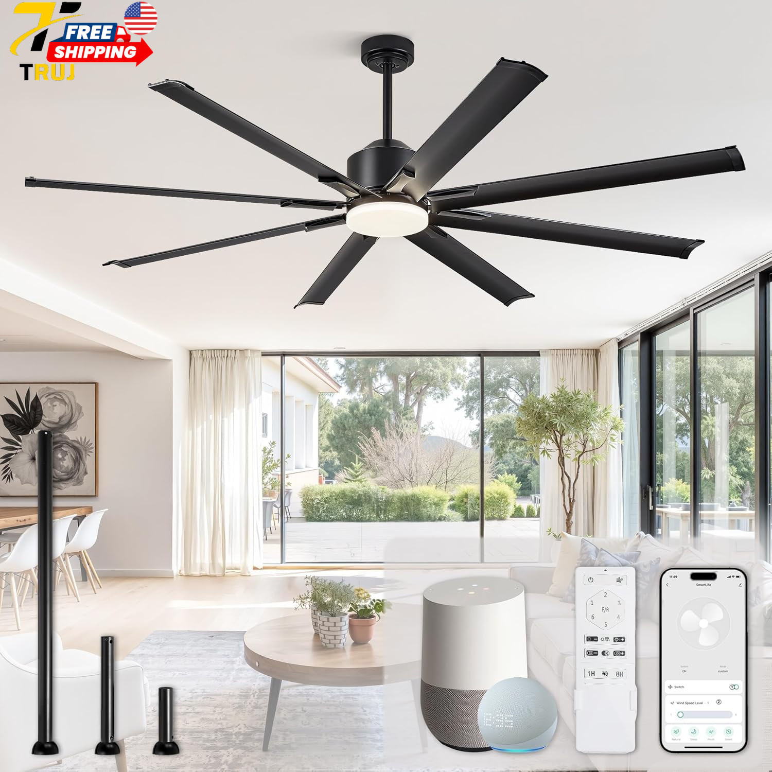72 Inch Smart Ceiling Fan with Light and Remote via WIFI Alexa Industrial Ceili gallery