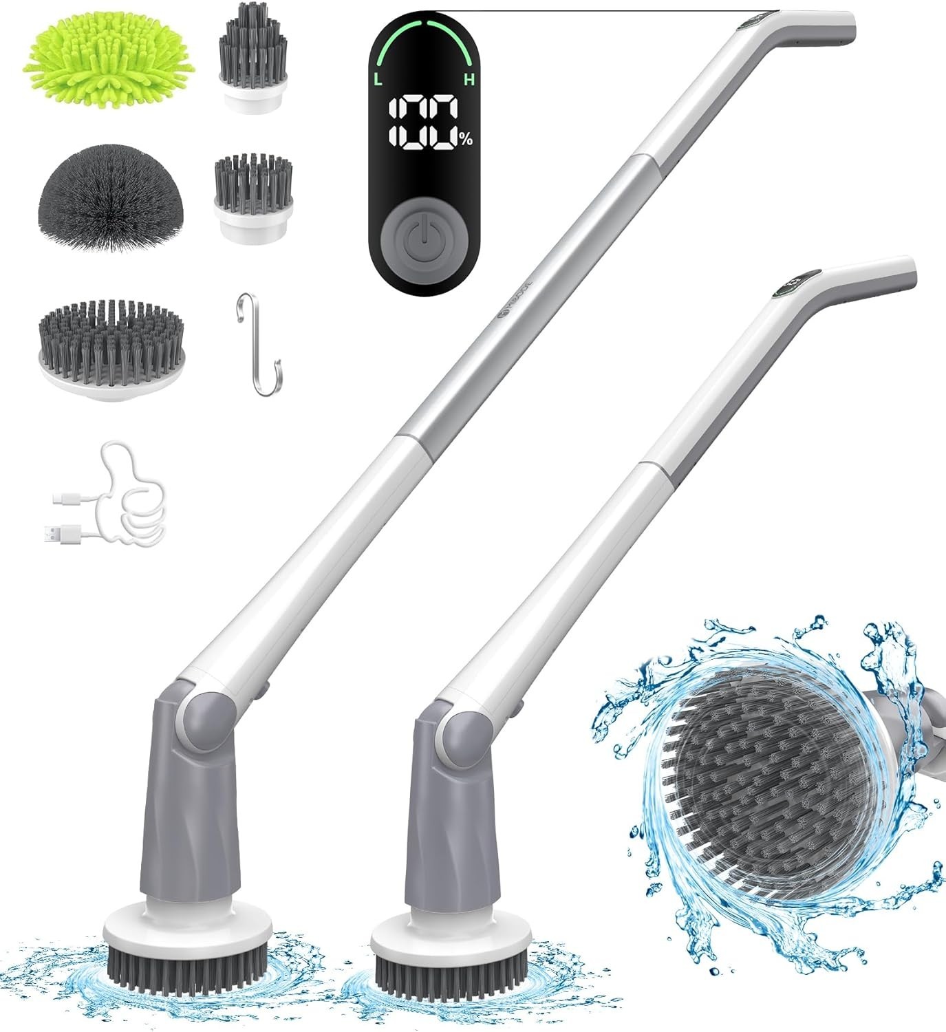 Electric Spin Scrubber Shower Scrubber with Digital Display 5 Brush Heads Clean gallery