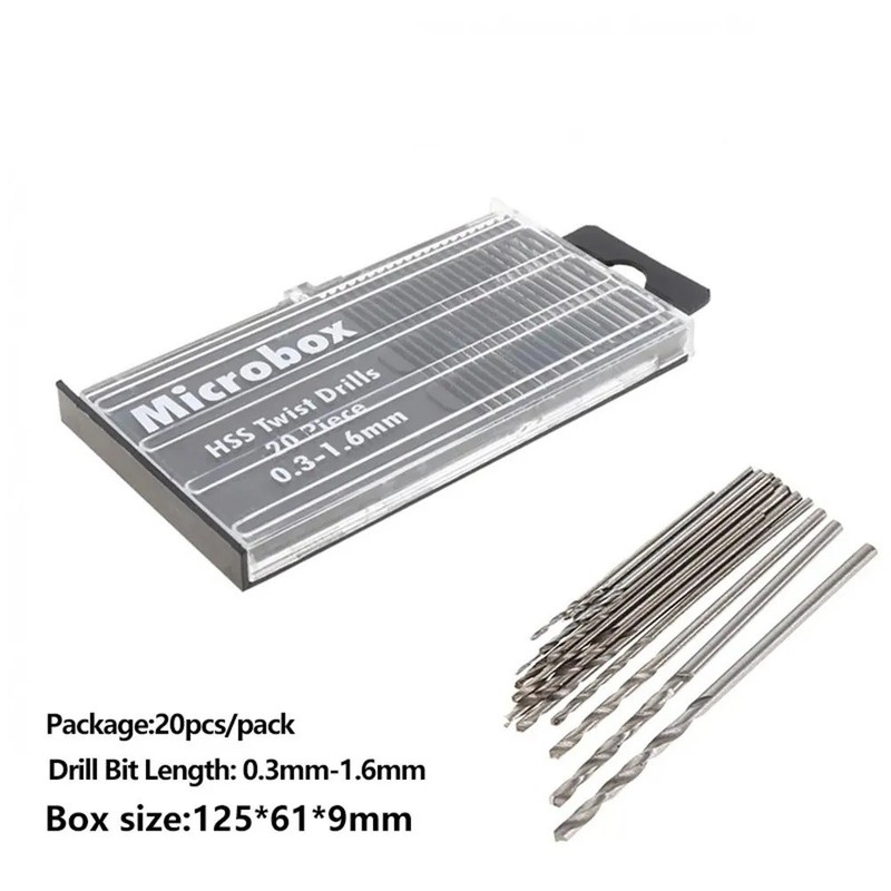 20pc Micro Drill Bit Set Wire Gauge Index #61-80 without Swivel Head Pin Vise gallery