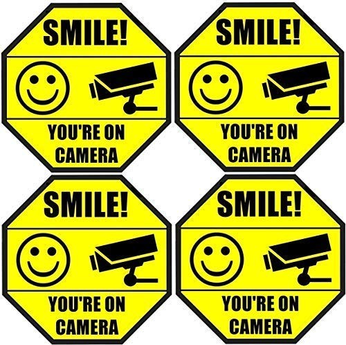 4 Pack Smile You Are On Camera Security Stickers UV Resistant Vinyl Decals gallery