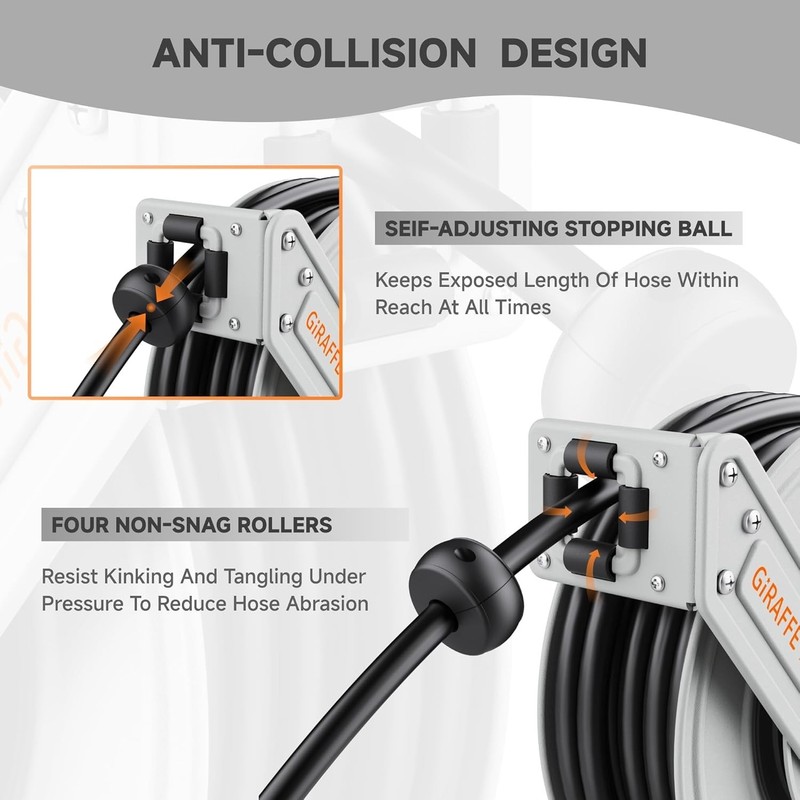 Giraffe Tools Retractable Power Pressure Washer Hose Reel Wall Mount 60/65FT gallery
